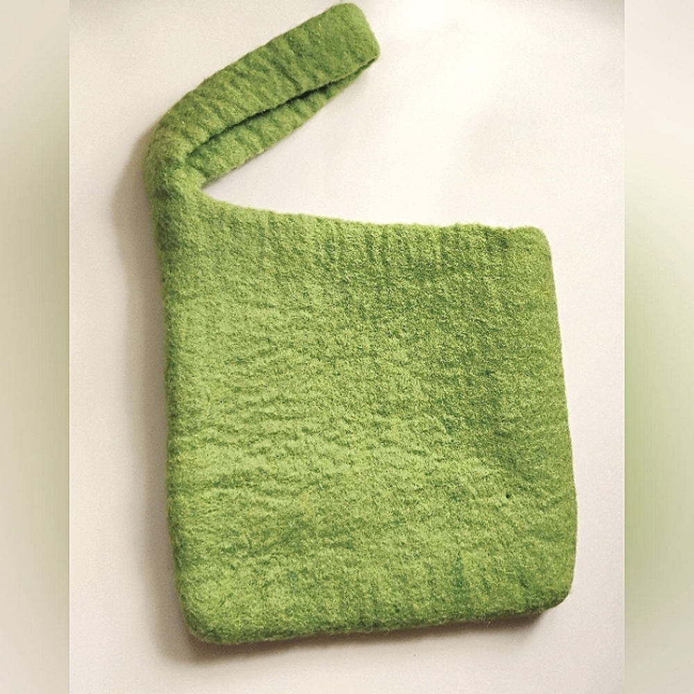 Frabjous Fibers Felted Wool Chartreuse Green 8x8 Wristlet Clutch--Handwashable!